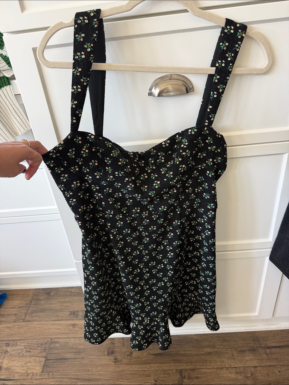 Anthropologie (Hutch) Black Floral Midi Dress with Green and White Accents